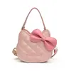 Bolsa de Mão Feminina com Cabeça de Gatinho Fofo de Desenho Animado, Bolsa Transversal Quiltada Estilosa para Bebê, Bolsa Infantil Doce com Laço