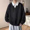 Camisa polo masculina de outono estilo americano, pesada, com gola de camisa, design falso de duas peças, jaqueta nova 2026, modelagem solta e moderna