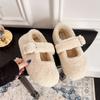 Moda Blanco Pequeño Estilo Fragante Forro de Polar Planos Zapatos de Piel para Mujer 2025 Nuevo Invierno Cálidos Mary Jane Zapatos de Algodón
