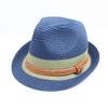 Sombrero de paja estilo coreano para playa, moderno sombrero de copa a rayas británicas de colores a juego para hombres y mujeres, sombrero de jazz, sombrero protector solar.