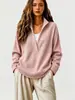 Suéter Feminino Gola V Malha Waffle Cruzada Europeia e Americana Primavera e Outono Estilo Preguiçoso Solto Top Pulôver Casual