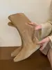 MUMIXI Botas Altas de Punta Cuadrada Estilo Europeo y Americano Verano Aumento Interno de Altura Adelgazantes Versátiles Botas de Jinete de Moda por Encima de la Rodilla