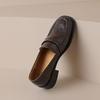 Mocassins Britânicos de Couro de Couro Integral para Mulheres, Mocassins com Salto Bloco Estilo Francês e Corte Profundo para Mulheres