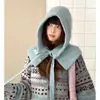 Pasamontañas de Punto Azul Mezcla de Lana para Mujer, Invierno, Circunferencia de Cabeza Grande, Cálido Sombrero y Bufanda Combinados para Protección de Orejas