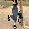 Falda de Mezclilla con Abertura para Mujer Verano Nuevo 2025 Explosiones Cintura Alta Diseño de Cintura Ajustable Falda de Línea A para Cadera