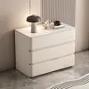 Mesita de noche de madera maciza de gran tamaño, color crema, de alta gama, lujo ligero, modelo nuevo, mesita de noche simple y moderna de tres cajones para dormitorio