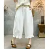 Calças tipo lanterna de algodão e linho com cintura elástica, estilosas e versáteis, cintura elástica com cordão, calças cropped femininas que emagrecem para o verão