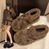 Zapatos Peludos de Lana de Cordero con Suela Gruesa para Mujer 2026 Nuevo Estilo Invierno Hebilla Color Maillard Acolchado Cálido de Algodón para Mujeres Embarazadas