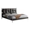 Cama francesa retro y antigua, estilo Bauhaus, color negro, minimalista, de piel de vaca, para dormitorio principal, lujo ligero y avanzado.