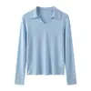 Camisa Base de Cuello con Lana de Oveja, Acetato Lyocell Tencel, Camiseta de Punto Rayada de Manga Larga Otoño/Invierno, Top Versátil Adelgazante para Mujer