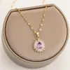 Colar Transfronteiriço de Pedras Preciosas Roxas e Pretas com Micro Zircônias em Pavé Titânio Aço Dourado Corrente Curta Lábio Corrente de Clavícula de Cristal para Mulheres