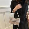 Bolso de Paja Estilo Coreano Estilo Étnico Color de Contraste Nuevo de Moda Primavera y Verano Bolso Simple de Media Luna Bolso Portátil Simple de Perla para Debajo del Brazo