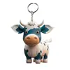 Novo produto transfronteiriço: chaveiro plano de acrílico colorido em formato de vaca de desenho animado, argola de chaveiro e pingente para carro/mochila
