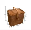 Cesta de almacenamiento de ratán, cesta de compras portátil, cesta de picnic al aire libre, cesta de almacenamiento con tapa, cesta de regalo para comprar verduras, cesta de frutas