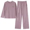 Pijama de Algodão Puro Manga Longa Plus Size para Mulheres 2026 Novo Estilo Confortável Todo Algodão Simples Roupa de Casa Conjunto Casual