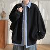 Moletom Cardigan Falso Duas Peças Estilo Americano para Homens, Design de Marca Tendência Outono e Inverno, Colete de Casal Estilo College, Jaqueta Camisa Retrô