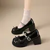 Zapatos Mary Jane de Tacón Grueso con Lazo de Perlas Francesas para Mujer 2026 Verano Nuevo Estilo Tacones Altos Cómodos Zapatos Pequeños de Cuero