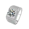 Anel Masculino de Diamante Imitação Moissanite de Cinco Quilates Popular com Zircônia Cravejada, Anel de Casamento e Pedido