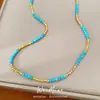 Collar de cuentas con piedras chapado en oro real de 18k, cadena para la clavícula de lujo ligero de nicho de alta gama, collar para mujer estilo vintage francés