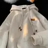 Moletom com Capuz Waffle Pesado Novo Oversize Outono e Inverno Masculino Moda Americana Retrô com Forro de Lã Jaqueta Solta