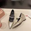 Zapatos Mary Jane para Mujer con Hebilla Cuadrada de Pedrería Francesa 2026 Otoño Nueva Llegada Talla Grande Correa Única Tacón de Cuña Punta Fina Corte Bajo Zapatos de Una Sola Tira