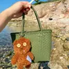 Bolso Tejido de Cesta de Verduras Estilo Japonés para Mujer Versátil Bolso de Hombro Cruzado Tote Bolso Cubo Bolso de Mamá Bolso para Lonchera