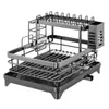 Nuevo escurridor de platos de acero inoxidable, estante de almacenamiento de cocina, escurridor lateral para fregadero, estante de cesta de almacenamiento para platos, cuencos, palillos