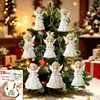 Juego de 8 Piezas de Ropa de Encaje Adorno de Ángel de Cabello Dorado Adornos de Madera Artificial Adornos para Árbol de Navidad y Hogar