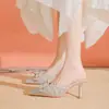 Zapatillas de Verano de Malla con Infrarrojos para Mujer, Estilo Socialité Francés, Perla Baotou, Sandalias de Un Pedal con Lazo y Tacón Alto