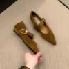 Nueva colección primavera y otoño 2026: Zapatos planos Mary Jane de tacón bajo, estilo retro, con punta y una sola tira con hebilla, y acabado aterciopelado