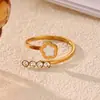 Anel Cruzado Novo Estilo Europeu e Americano em Aço Inoxidável Banhado a Ouro 18K para Mulheres, Versátil para Uso Diário, Joia de Anel Aberto Geométrico Simples