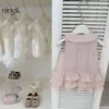 Vestido para Meninas Ningli, Estilo Princesa, Vestido Colete Estiloso, Vestido de Verão para Bebê Menina com Laço, Vestido Versátil Estilo Coreano para Crianças Pequenas
