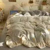 2026 Novo Conjunto de Quatro Peças Outono e Inverno Quente Leite Fleece Burnout Renda Francesa Uso Doméstico Conjunto de Quatro Peças de Inverno Espesso Macio