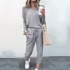 Otoño Invierno 2026 Nuevo Transfronterizo Europeo Americano Ropa de Mujer Amazon Hogar Holgado Color Sólido Manga Larga Conjunto Casual Mujer