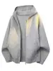 Suéter com capuz de tricô branco e cinza, estilo casual de outono masculino, cardigã com zíper, jaqueta retrô americana para casal