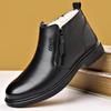 Botas Chelsea Masculinas de Inverno Lã Quente Sapatos de Algodão Camada Superior Couro de Vaca Sapatos de Couro Bico Fino Negócios Sapatos de Cano Alto
