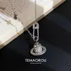Collar Saturno Iris Plateado Cepillado para Mujer Incrustado con Broche de Diamante Rosa Cadena Geométrica para Suéter Accesorios que No se Desvanecen