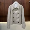 Terno Feminino BORBOTIE 2026 Primavera e Outono Novo Produto Lp Moda Casual Linho Brilhante Blazer de Botão Duplo