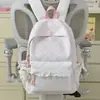 Mochila con Adorno de Encaje a Cuadros Azul y Blanco Sal Marina, Dulce Mochila Escolar para Chicas de Secundaria y Preparatoria, Mochila Pequeña de Viaje para Mujeres