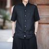 Camisa de Linho Cor Pura Verão 2025, Leve e Fresca Estilo Chinês Masculina Retrô Moderna Simples para Homens