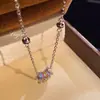 Collar Personalizado de Diseño de Nicho para Mujer Círculo de Piedra Color Arcoíris Cadena para Clavícula de Transferencia Multicolores Lujo Ligero Venta al por Mayor