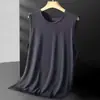Camiseta Sem Manga Modal Seda de Gelo Masculina Verão Tendência Marca Regata Esportiva Fitness Camisa Base Masculina Branca