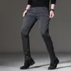 Calça masculina de negócios de alta qualidade estilo coreano, estação outono, calça casual nova preta sofisticada slim-fit elástica para homens