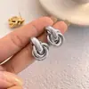Brincos de argola de prata estilo europeu e americano, geométricos, torcidos, multicamadas, trançados, design de nicho, brincos da moda, versáteis