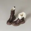 Botas de Nieve de Terciopelo de Invierno para Mujer Estilo Británico Retro Botines Cortos Meilade Hebilla de Cuero Suela Gruesa Cálida Tacón Grueso Botas Martin