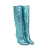 Botas Altas de Mujer con Punta, Tallas 34-48, Botas de Mujer Plateadas de Talla Grande, Slip-On Versátiles, Suela de Goma Antideslizante