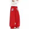 Pantalones casuales de pierna ancha, corte relajado y holgado, color azul, estilo deportivo callejero americano, con estampado de letras, para hombres y mujeres