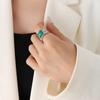 Anillo Europeo y Americano de Lujo Ligero Vintage Personalizado con Superposición de Uso Piedra Natural Ojo de Tigre Incrustado Anillo de Acero de Titanio Joyería para Mujer