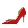 322-AK75 Zapatos de Banquete para Mujer de Estilo Europeo y Americano de Tacón Fino y Alto, Boca Baja Puntiagudos, Laterales Huecos, Hebilla de Diamantes, Zapatos Individuales, Zapatos de Boda