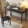 Mesa Preta, Quarto de Casa Estilo Americano, Escrivaninha de Madeira Maciça Estilo Europeu, Mesa de Computador para Estudo, Mesa de Escritório Retrô Estilo Francês